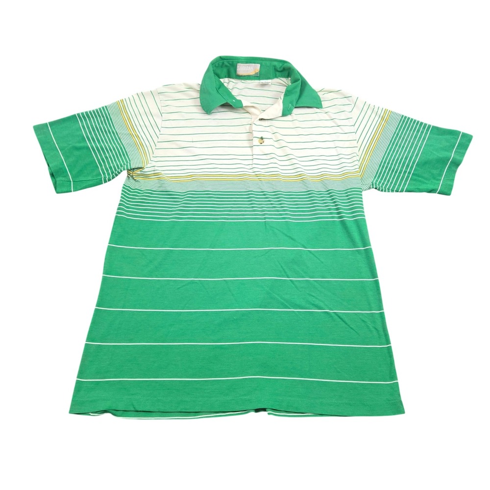Vintage Sahara Polo Shirt Mens L Green White Striped Short Sleeve Heritage 80s